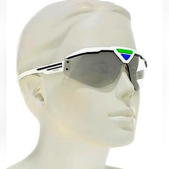 $378 Prada Shield Sunglasses White Black Wrap Sport Light Gray Lens Prada Logos - Picture 1 of 11